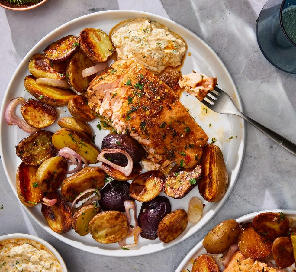 Barbecued Salmon With Andouille And Potato Hash