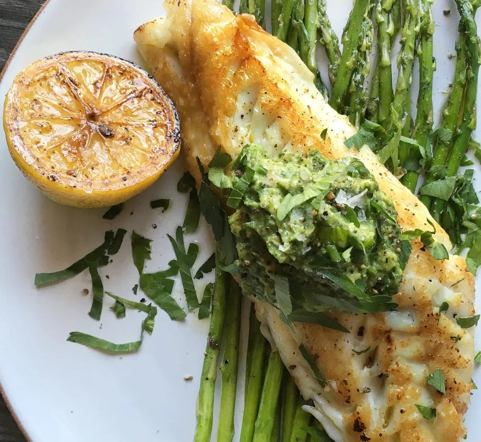 Bass with Avocado Sauce