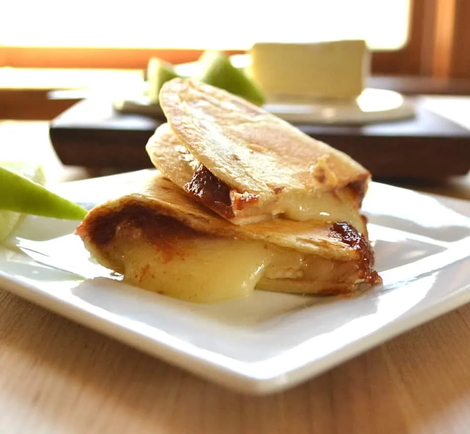 Blue Cheese And Brie Quesadillas With A Pear And Brown Sugar