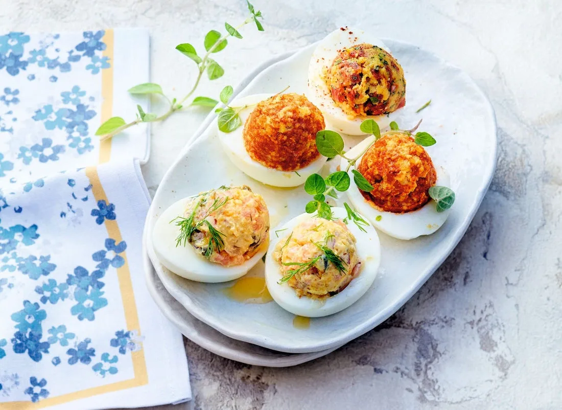 Caramelized Salmon Deviled Eggs
