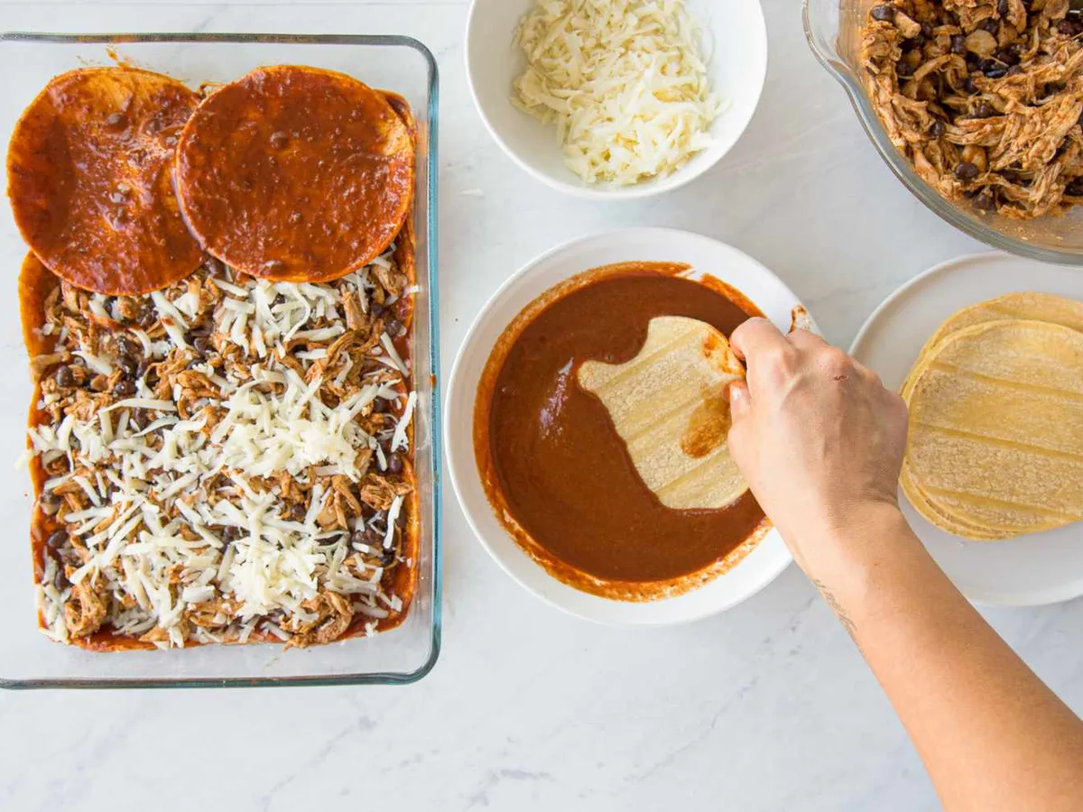 Layered Chicken Enchilada Casserole
