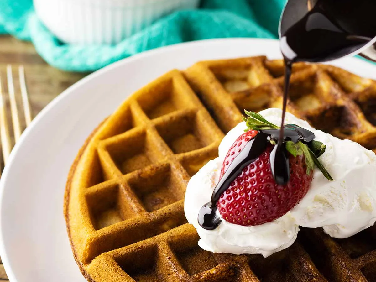 Chocolate Waffles With A Fresh Raspberry Syrup