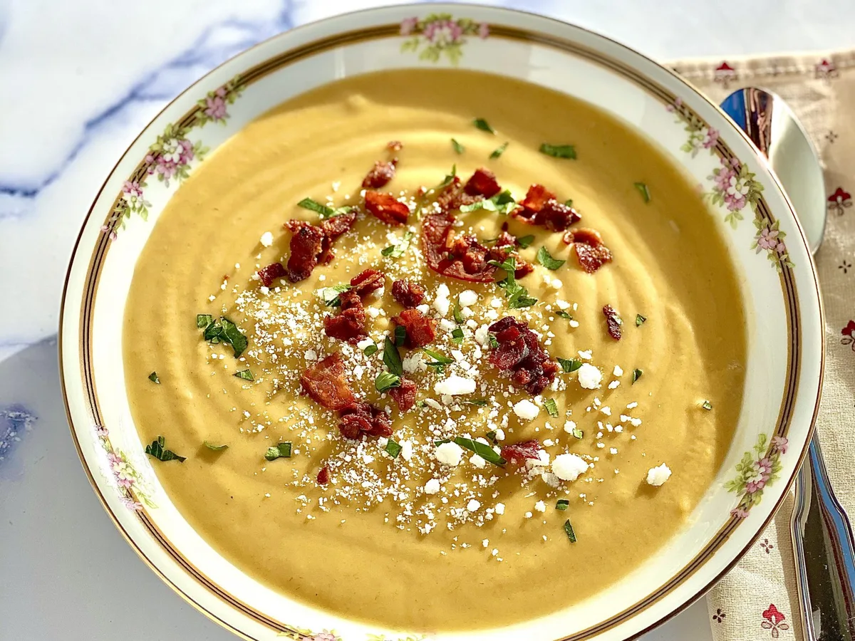 Cold Puree Of White Bean Soup With A Crispy Pancetta