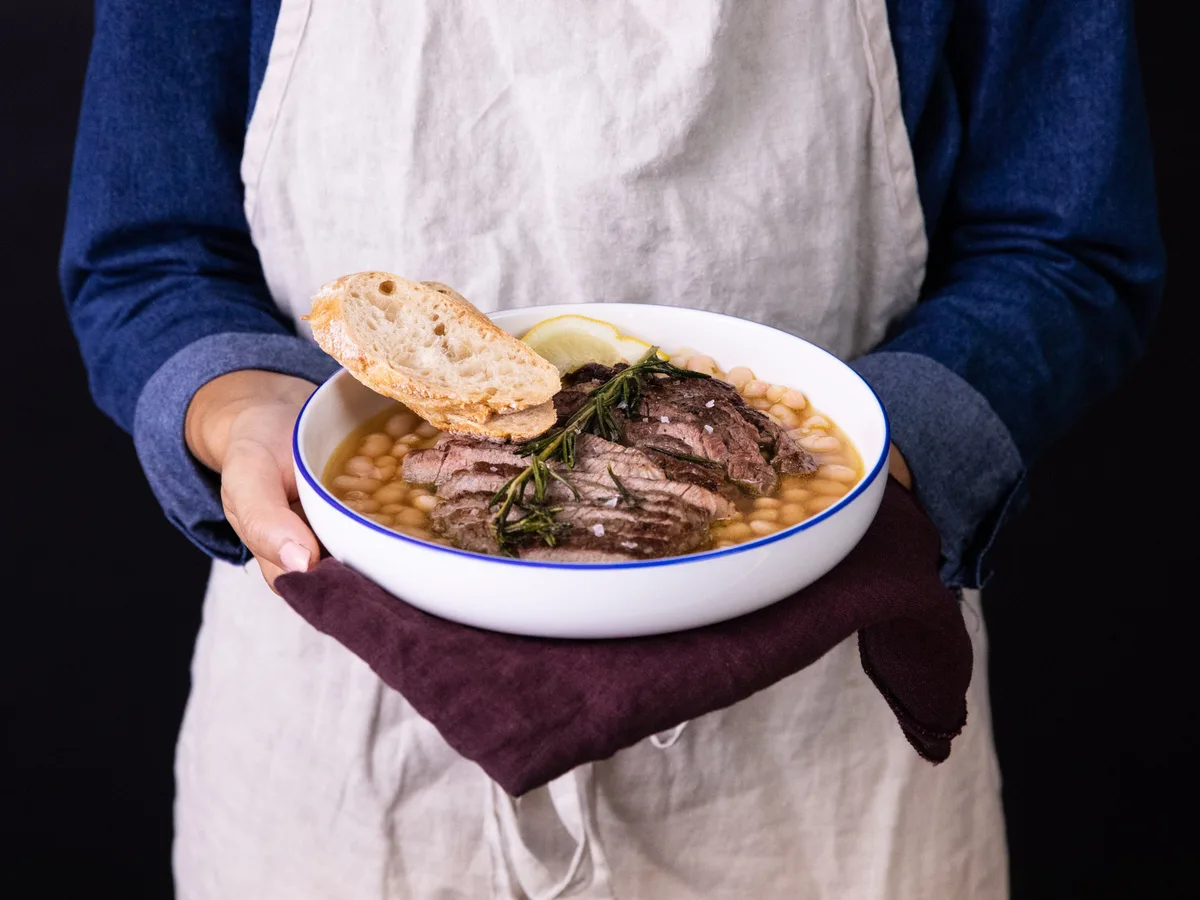 Creole Crusted Rib Eye Dirty White Beans