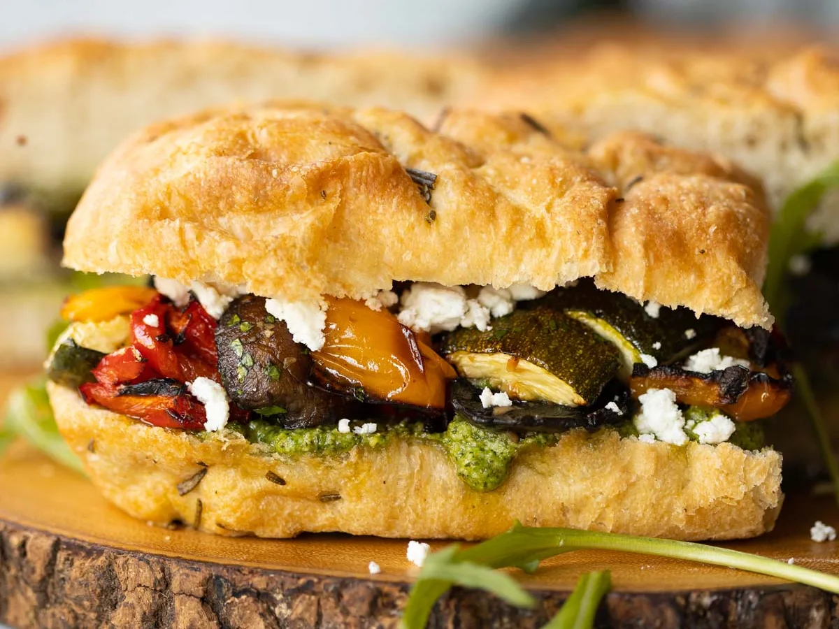 Five Onion Foccacia And Roasted Vegetable Sandwich