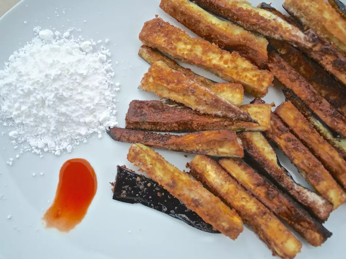 Fried Eggplant With Sifted Confectioners' Sugar