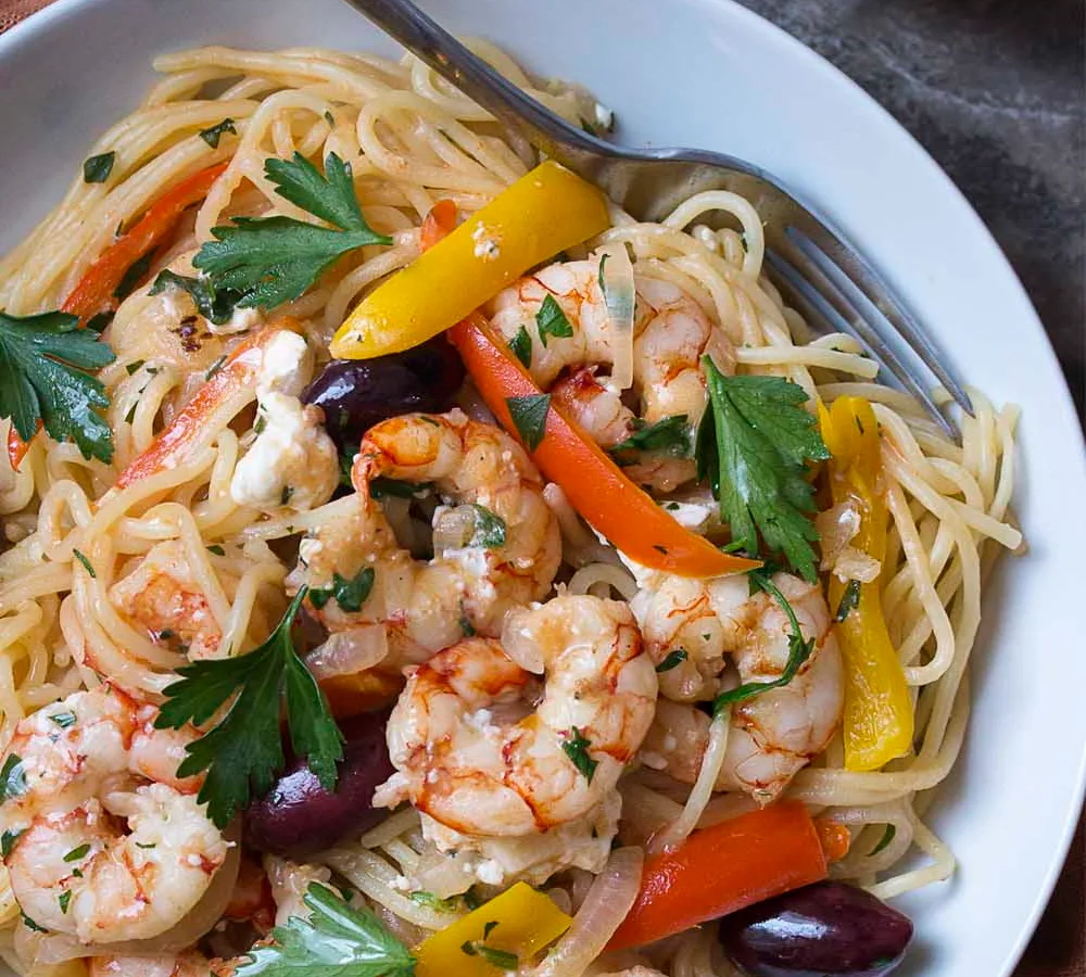 Greek Shrimp with Pasta
