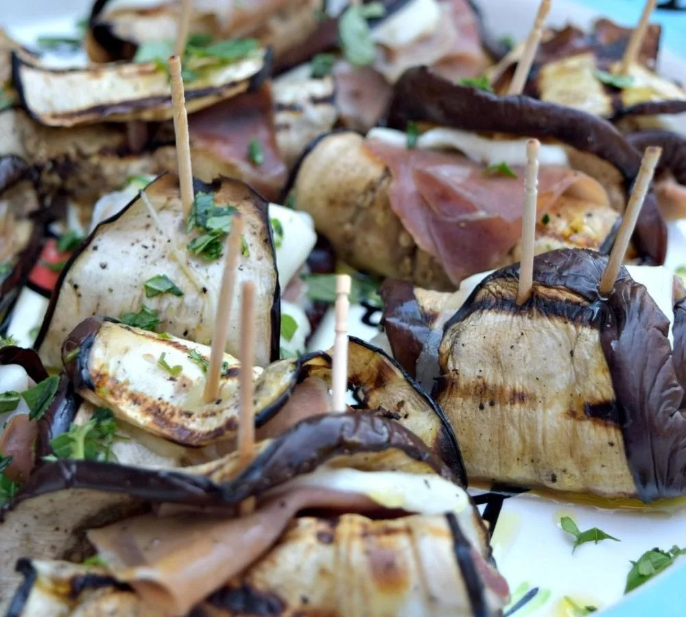 Grilled Eggplant Prosciutto And Mozzarella Roulades