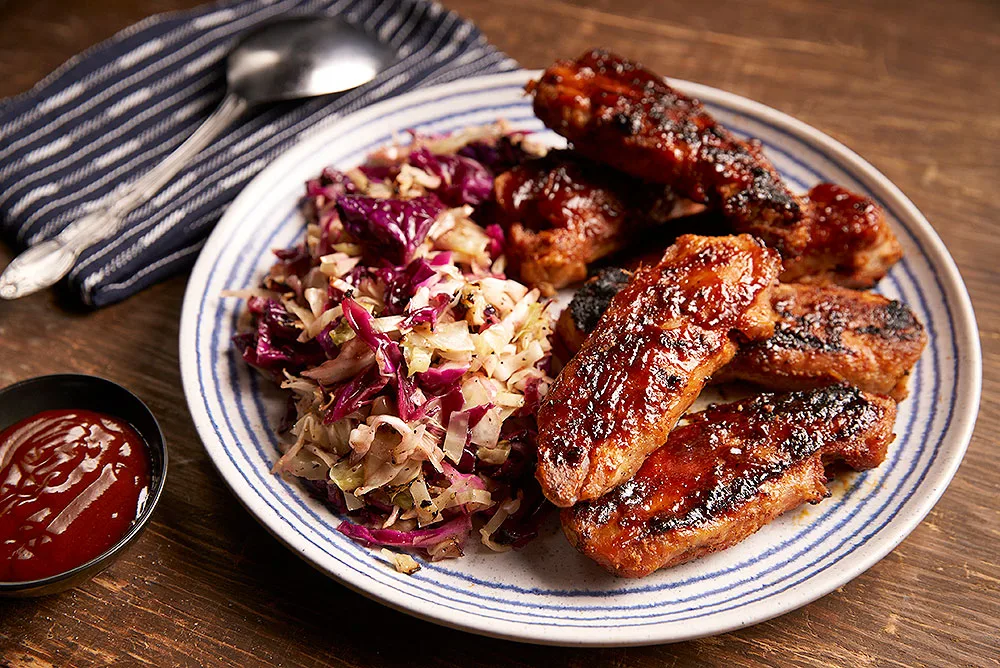 Grilled Rib−Eyes With A Smithfield Ham Cole Slaw