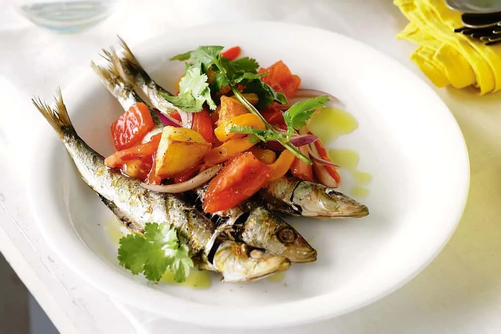 Grilled Sardines Over Portuguese Stew