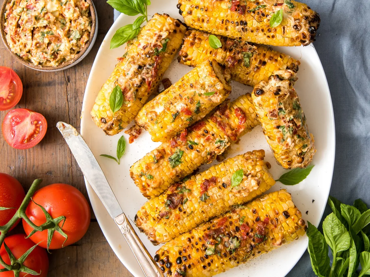 Grilled Sweet Corn, Vidalias, And Tomatoes