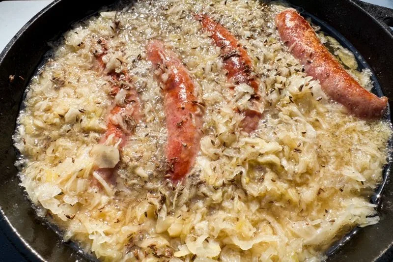 Knockwurst in Beer with Sauerkraut