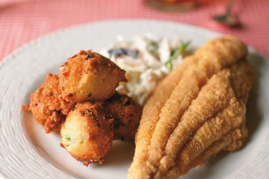 Pan−Fried Catfish With Tartar Sauce And Cornbread Salad