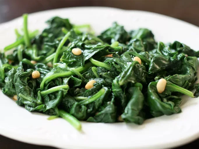 Warm Spinach Salad with Bacon & Pine Nuts