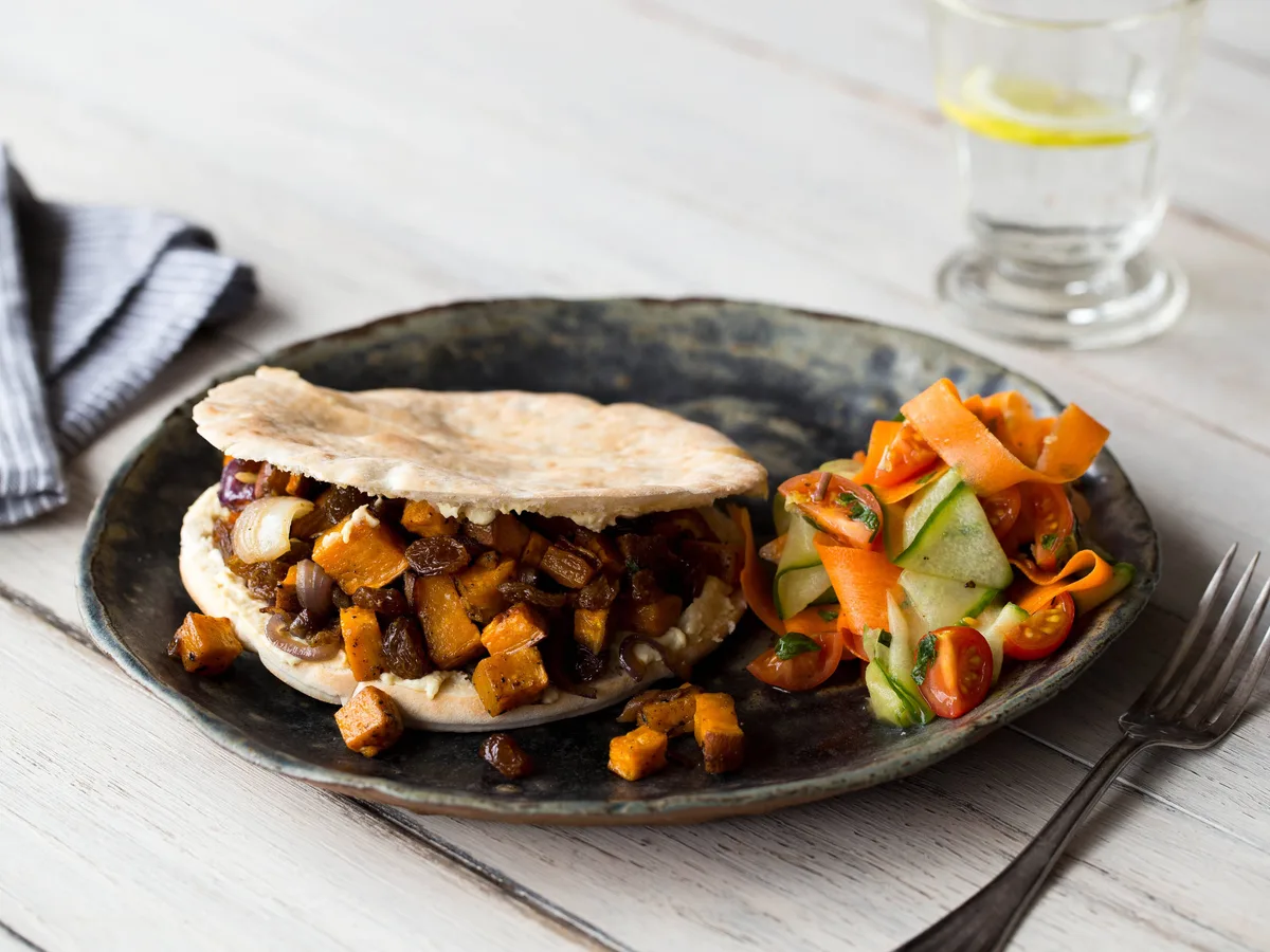 Portobello Sandwich With Mashed Root Vegetables And Stew