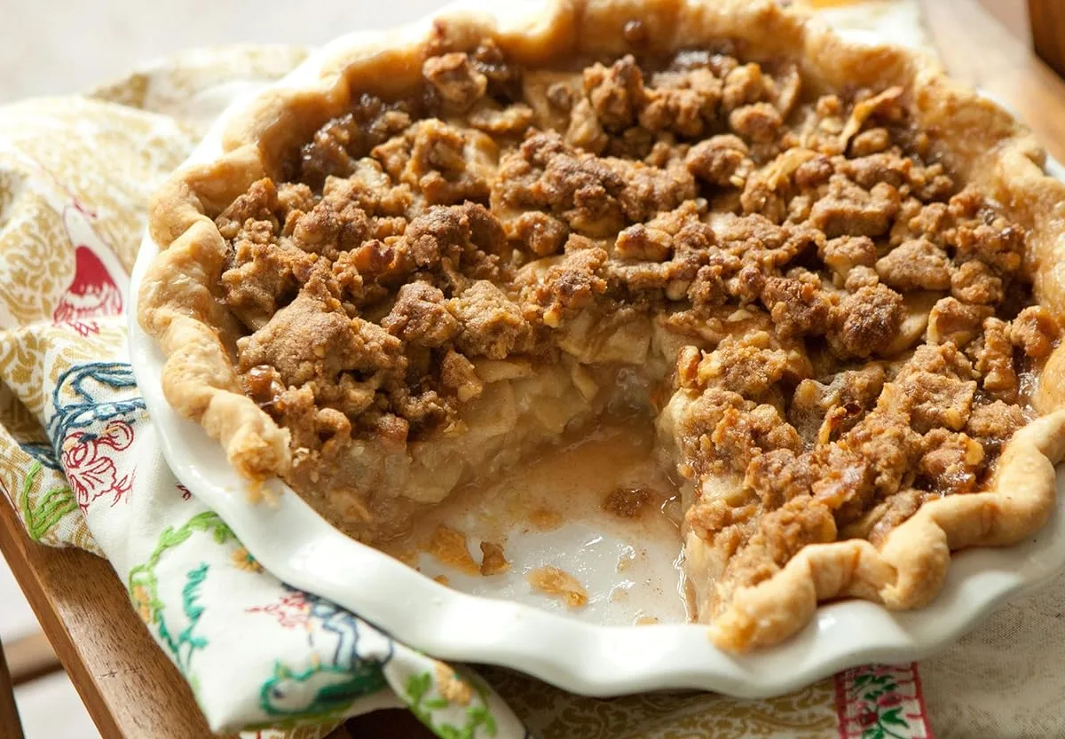 Rhubarb And Apple Pie With Walnut Crumb Topping