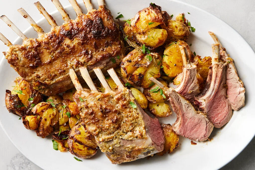 Roast Rack of Lamb with Crushed Potatoes