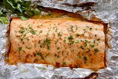 Salmon with Herbs in Newspaper
