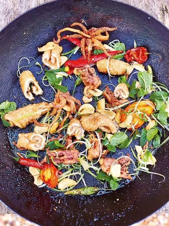 Salt Bake Squid With A Sesame Hoisin Sauce