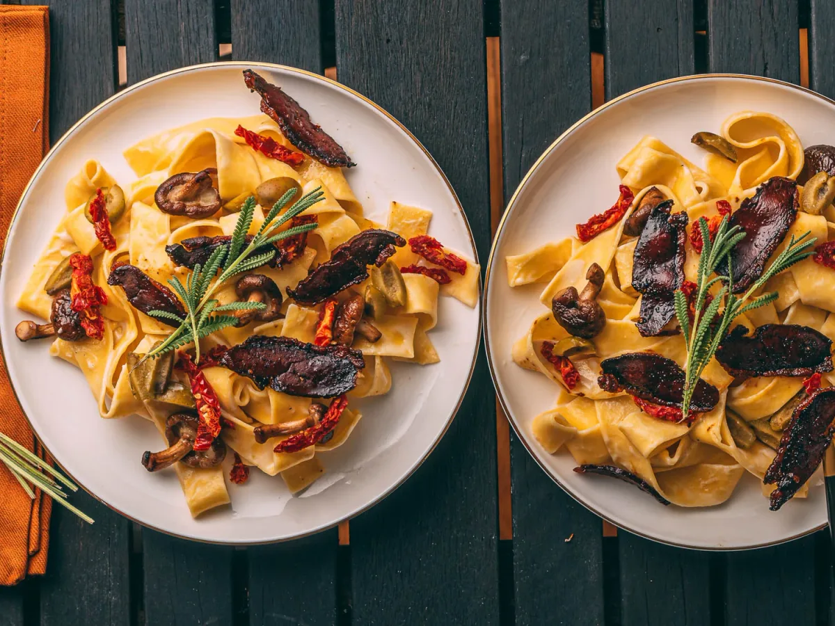 Smoked Duck, Sweet Corn, And Mushroom Pasta