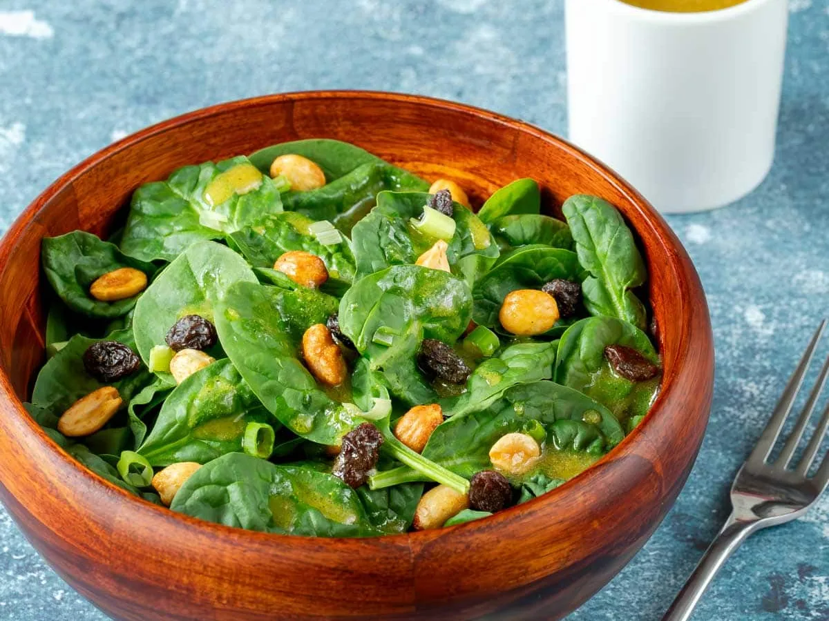 Spinach Salad with Peanut Salad Dressing
