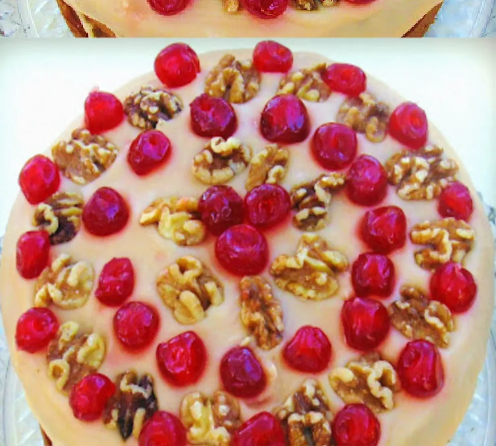 Stella’s 24th of July Chocolate Cherry Nut Cake with Seven Minute “Icing”