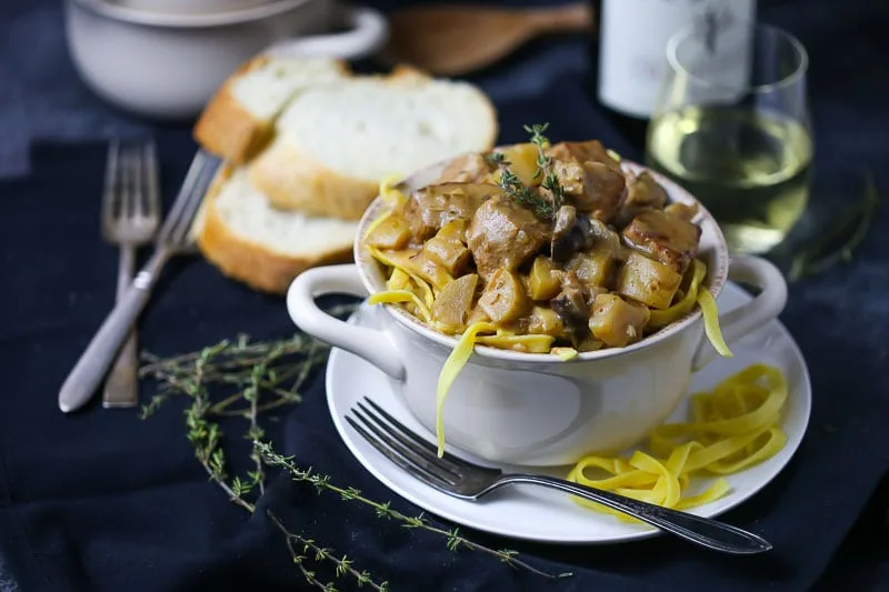 Veal And Mushroom Stew Over Mascarpone Ravioli