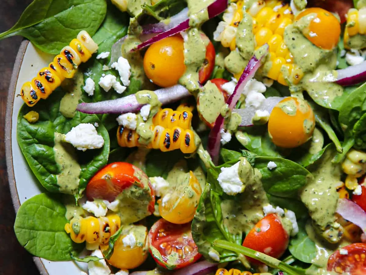 Warm Spinach Salad With A Fire-Roasted Corn Dressing
