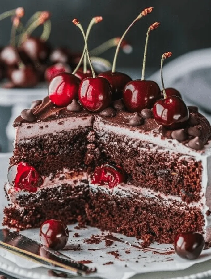 Stella’s 24th of July Chocolate Cherry Nut Cake with Seven Minute “Icing”